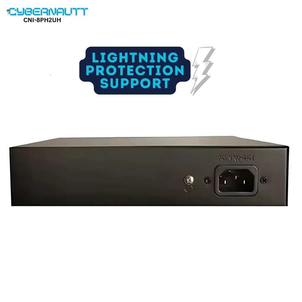 Cybernautt CNI-8PH2UH-PS 8+2 Port 10/100 Fast Ethernet POE Switch with Watchdog Function, Lightning Protection Support & Built-in Power Supply