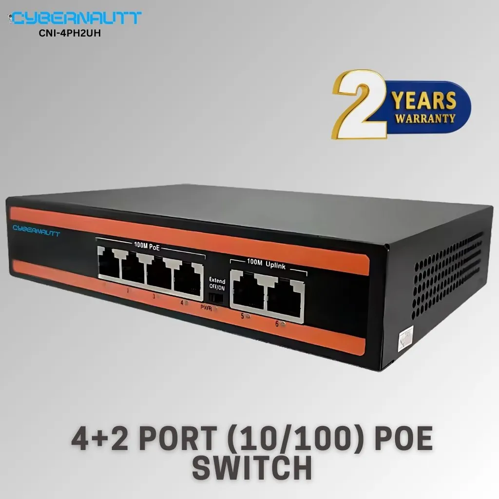 Cybernautt CNI-4PH2UH-PS 4+2 Port 10/100 Fast Ethernet POE Switch with Watchdog Function, Lightning Support & Supported by MDI/MDIX Auto Flip
