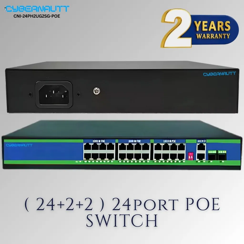 Cybernautt CNI-24PH2UG2SG-POE 24+2+2 Port POE Switch with 2 Uplink/SFP Port, Watchdog Function, Lightning Protect Support & Built-in Power Supply