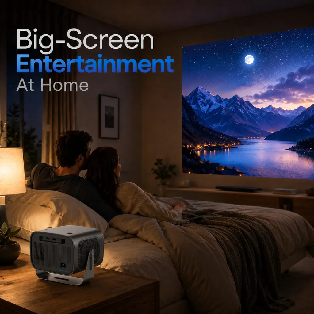 Xuga XP06 4800 Lumens Android Portable Projector FHD 1080p Native, 4K UHD Support, Bluetooth + Wi-Fi, Wireless Screen Mirroring, 180