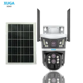 XUGA X04V 4MP Dual Lens 3 View Battery Powered 4G Sim Linkage 10X Zoom Solar CCTV Camera with Human Detect, 2 Way Audio, Agriculture Camera, AI Enabled, Alarm, Motion Tracking