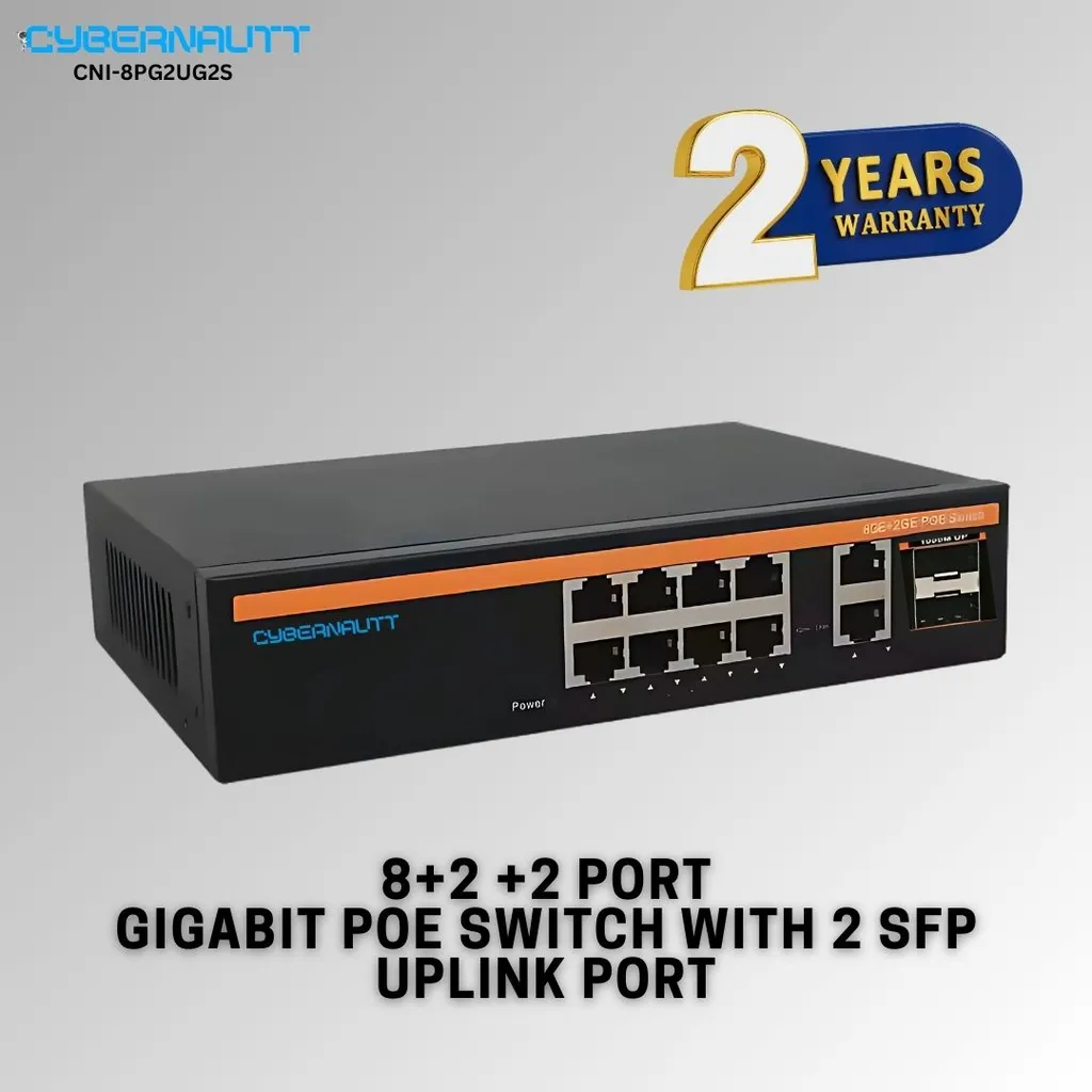 Cybernautt CNI-8PG2UG2S-PS 8+2+2 Gigabit POE Switch with 2 SFP Uplink Port, Watchdog Function, Lightning Protection Support & Built-in Power Supply