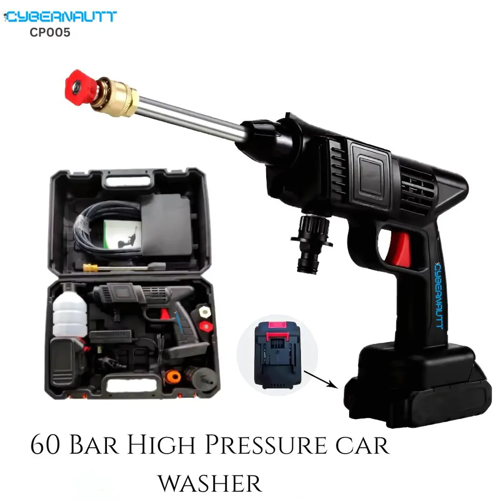 Cybernautt CP005 Wireless Car Pressure Washer Gun, 60 Bar Pressure, 400W Power, 120min Runtime, Dual Lithium Battery, Portable 2kg Design & For Cars