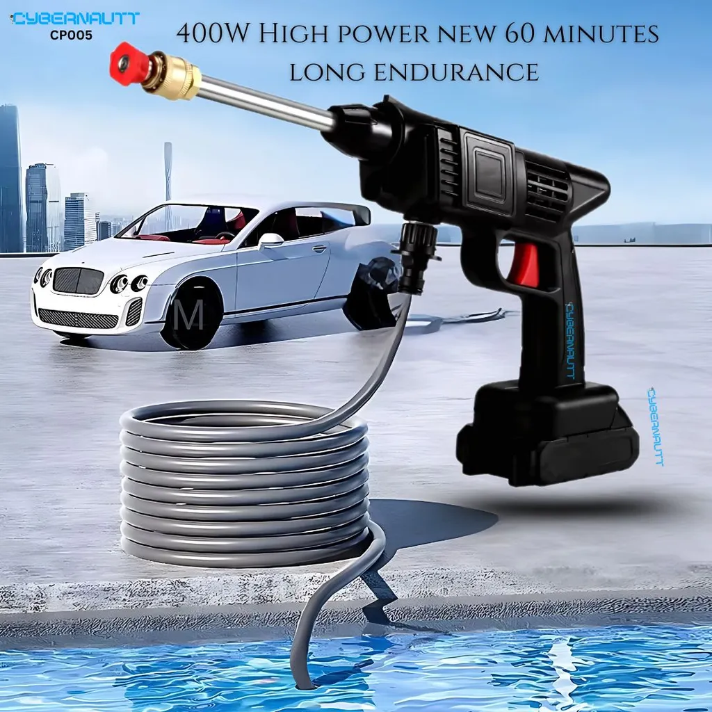 Cybernautt CP005 Wireless Car Pressure Washer Gun, 60 Bar Pressure, 400W Power, 120min Runtime, Dual Lithium Battery, Portable 2kg Design & For Cars