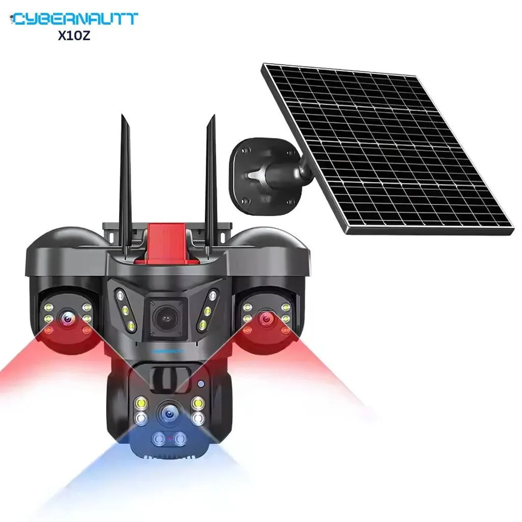 Cybernautt X10Z 12MP 128GB 3-Lens Solar 4G SIM Security Outdoor Camera with Night Vision & AI Human Tracking