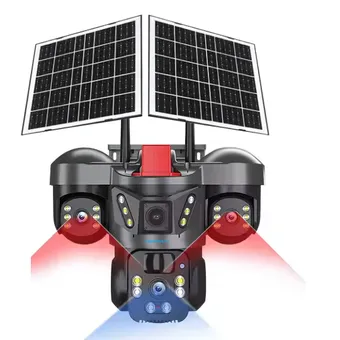 Cybernautt X10Z 4+4+4 MP Dual Lens Battery Powered 4G Linkage Dual Solar Sim Camera, Human/Motion Detect, Pan Tilt Zoom, AI Enabled, Motion Detect, 2 Way Audio, Alarm & Support 256GB SD