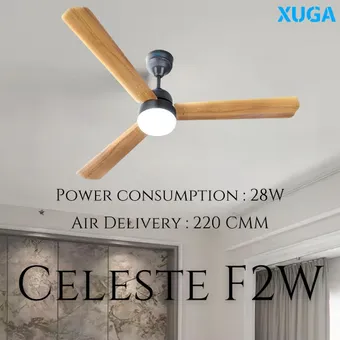 XUGA Celeste F2W 28W 5 Star 380rpm 3 Blade Wooden BLDC Ceiling Fan with Remote, Sweep: 1200 mm