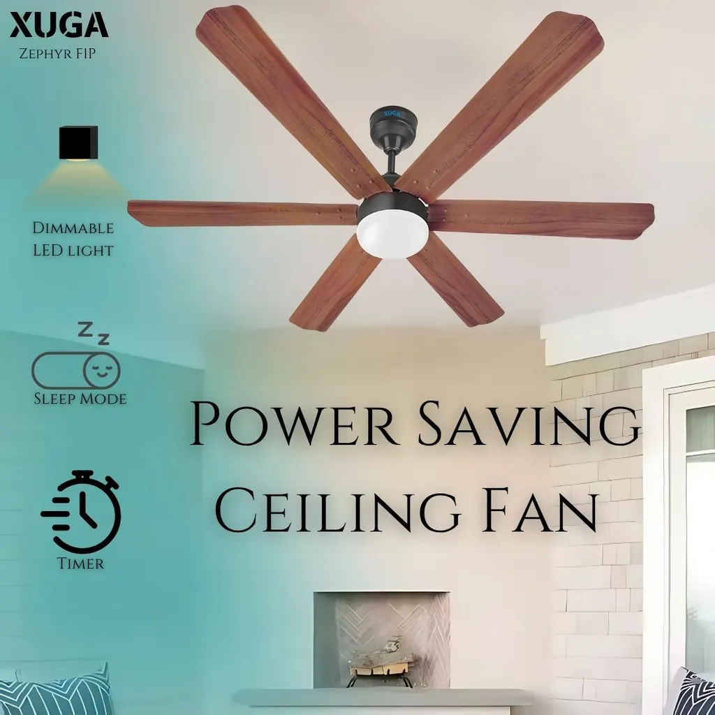 XUGA Zephyr F1P 32W 5 Star 320rpm Oakwood BLDC 6 Blade Ceiling Fan with Remote & 2 Years Warranty on Motor, Sweep: 1200 mm