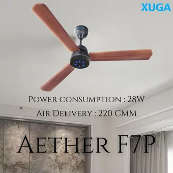 XUGA Aether F7P 28W 5 Star 380rpm Oakwood BLDC 3 Blade Ceiling Fan with Remote & 2 Years Warranty on Motor, Sweep: 1200 mm