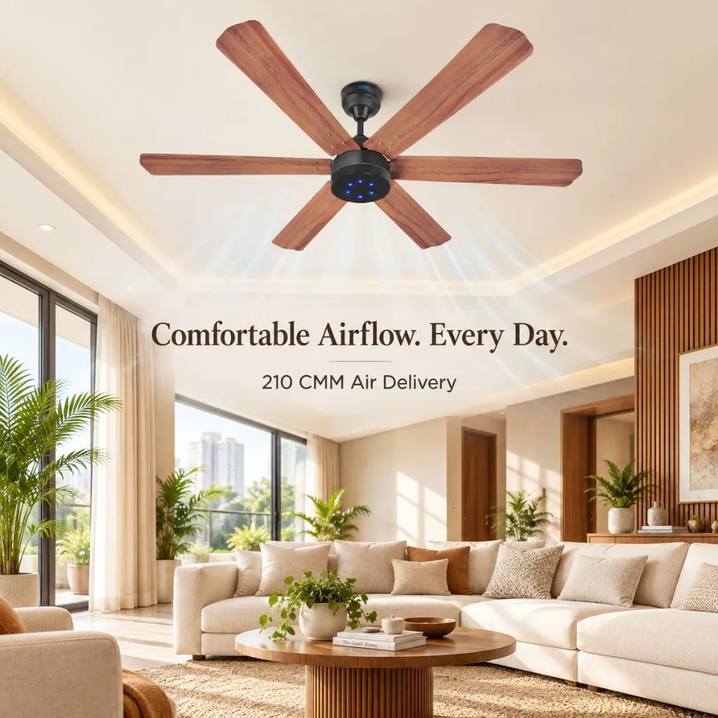 XUGA Jovian F6P 32W 5 Star 320rpm Oakwood BLDC 6 Blade Ceiling Fan with Remote & Copper Motor, Sweep: 1200 mm | 5 years warranty