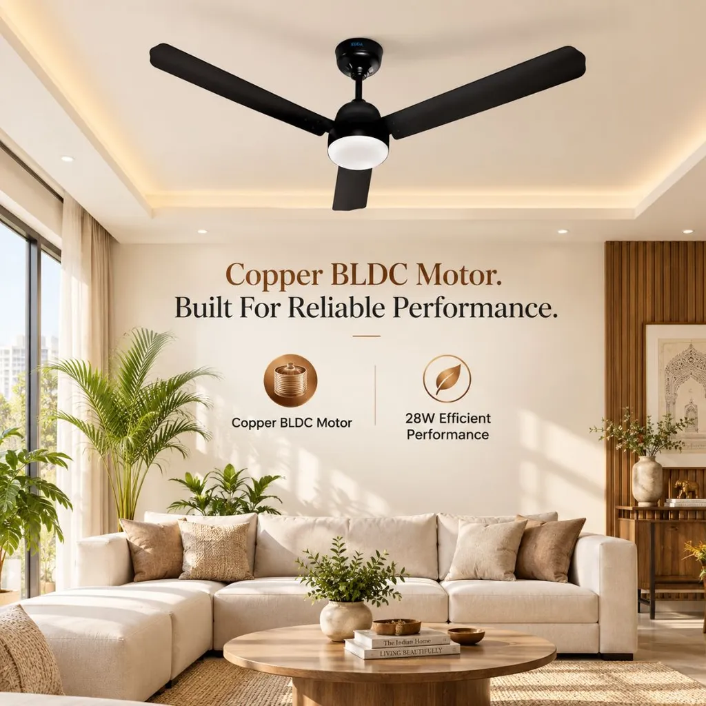 XUGA Celeste F2B 28W 5 Star 380rpm 3 Blade Smoky Brown BLDC Ceiling Fan with Remote, Sweep: 1200 mm , Copper Motor , 5 Years Warranty