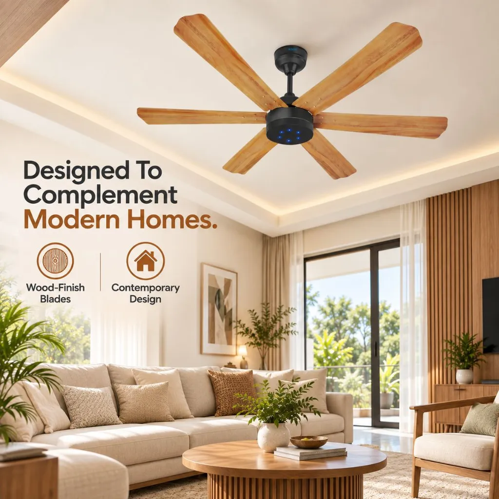 XUGA Jovian F6W 32W 5 Star 320rpm Wooden BLDC 6 Blade Ceiling Fan with Remote & Copper Motor, Sweep: 1200 mm | 5 Year Warranty