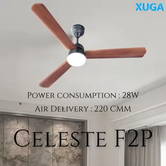 XUGA Celeste F2P 28W 5 Star 380rpm Oakwood BLDC 3 Blade Ceiling Fan with Remote & 2 Years Warranty on Motor, Sweep: 1200 mm