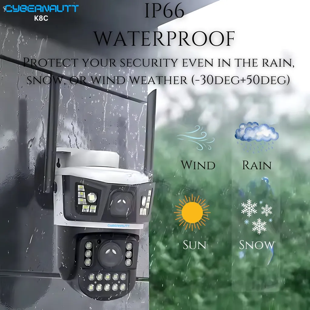 Cybernautt K8C 8MP Outdoor 4G Dual-Lens PTZ CCTV Camera- 355 deg Pan-Tilt, 10x Zoom, 4MP+4MP, Colour Night Vision, Two-Way Audio, Waterproof, H.265+, AI Motion Detect, Alarm, Storage up to 128GB