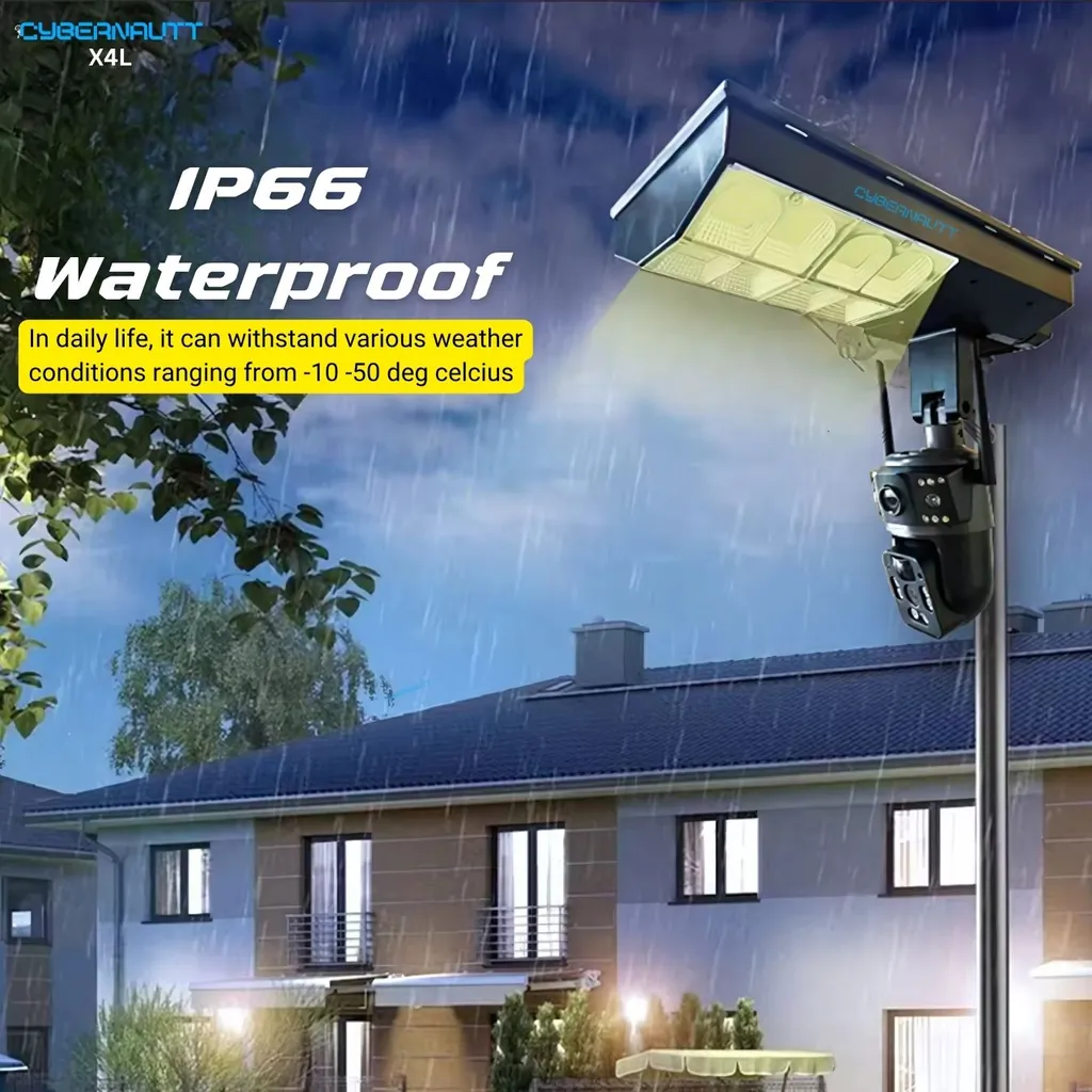 Cybernautt X4L 4MP 4G Solar Street Light Camera- AI Human Detection, 355 deg View, 20m IR Night Vision, IP66, Full Colour Night Vision, PIR, 355 deg Pan-Tilt, Supports up to 128GB