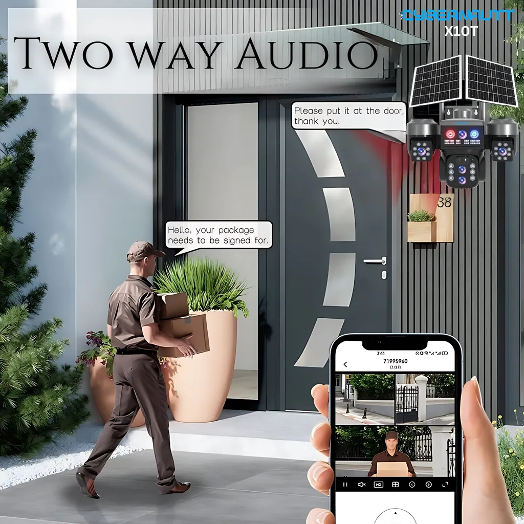 Cybernautt X10T 12MP 3 Lens PTZ Solar 4G Sim Outdoor CCTV Camera with 3 View | 360° | Night Vision | Motion Detection| Siren Alarm | 2 Way Audio | RGB Light | Dual Solar Panel | Use Air-tel 4G Sim