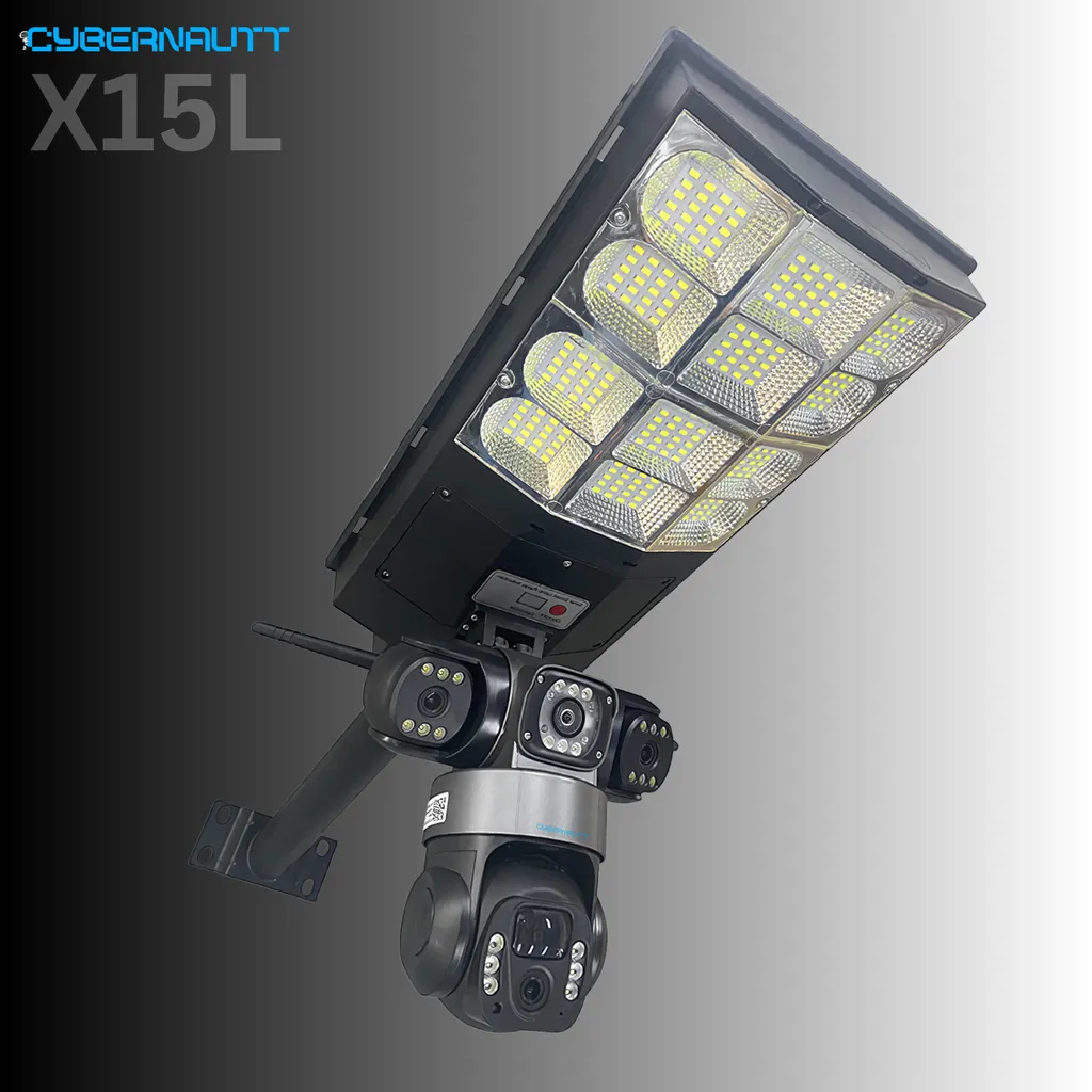 Cybernautt X15L 12MP 3 Lens PTZ Solar 4G Sim Outdoor CCTV Streetlight Camera with 3 View | 360° | Night Vision | Motion Detection| Siren Alarm | 2 Way Audio