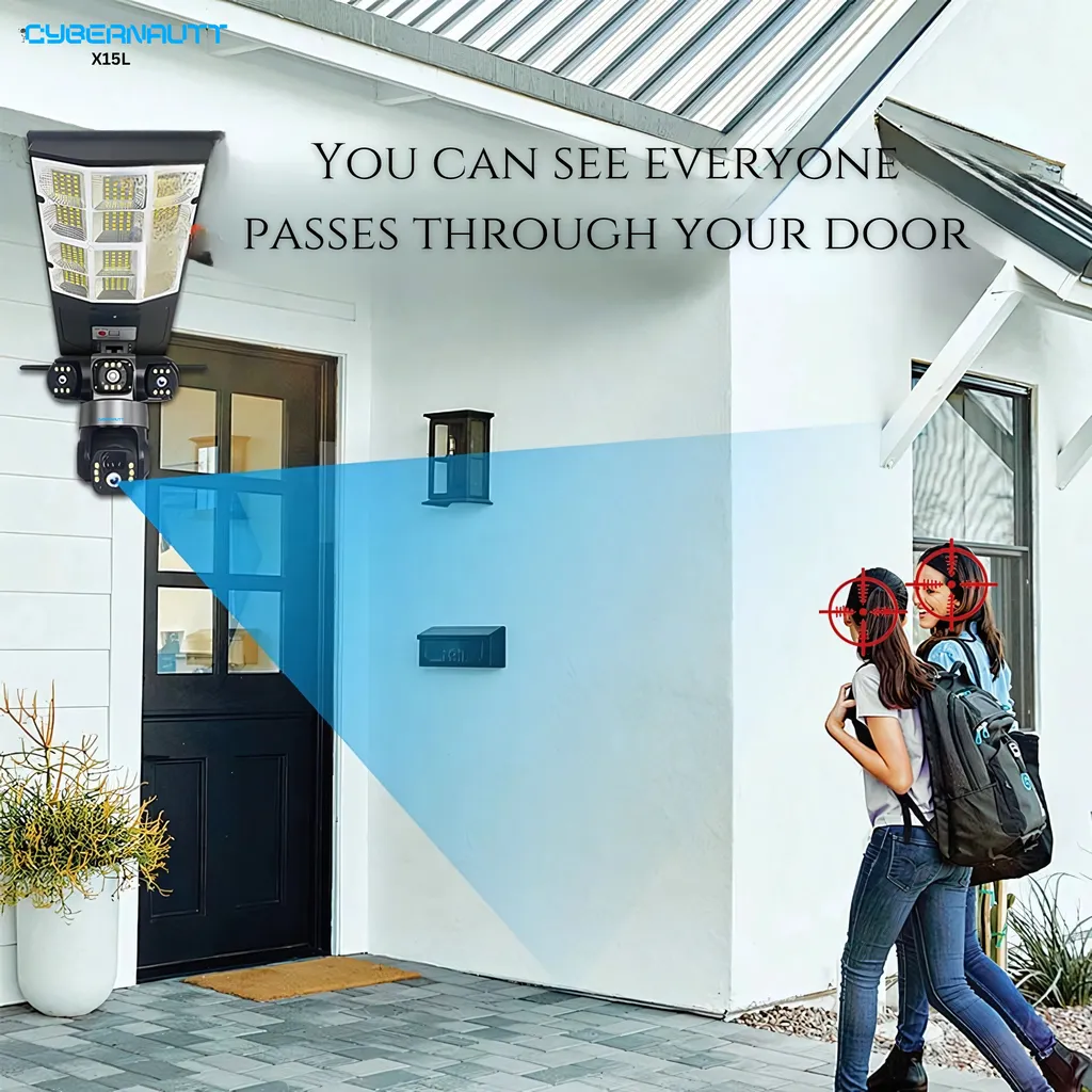 Cybernautt X15L 12MP 3 Lens PTZ Solar 4G Sim Outdoor CCTV Streetlight Camera with 3 View | 360° | Night Vision | Motion Detection| Siren Alarm | 2 Way Audio