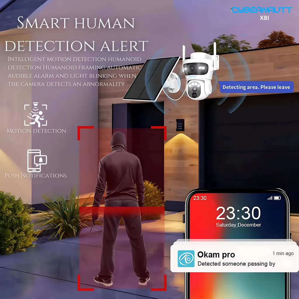 Cybernautt X8I 8MP  4G Solar Sim Camera with Dual Lens Night Vision & 2-Way Audio , All time recording , Low FR recording ,& Support SD Upto 256GB