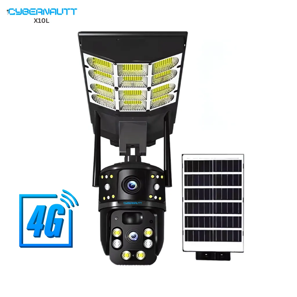 Cybernautt X10L Dual Lens PTZ Solar 4G Sim Outdoor CCTV Camera | 360° | Night Vision | Motion Detection | Siren Alarm | 2 Way Audio | Street light Camera