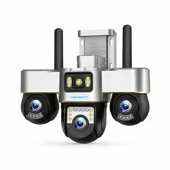 Cybernautt K18Z (6+6+6) MP 3 Lens PTZ 4G Sim Wireless Outdoor CCTV Camera with Three Side View | 360° | Night Vision | Motion Detection| Siren Alarm| Outdoor | Gym | Farm