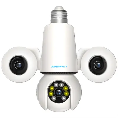 Cybernautt V12B 4MP+4MP+4MP UHD Triple Lens Light Bulb Smart Wi-Fi Camera with Motion/Human Detect, Night Vision, Push Alarm, Two Way Audio & Support SD Upto 128GB