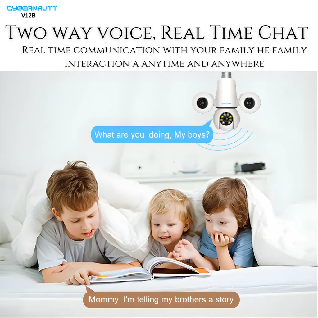 Cybernautt V12B 4MP+4MP+4MP UHD Triple Lens Light Bulb Smart Wi-Fi Camera with Motion/Human Detect, Night Vision, Push Alarm, Two Way Audio & Support SD Upto 128GB