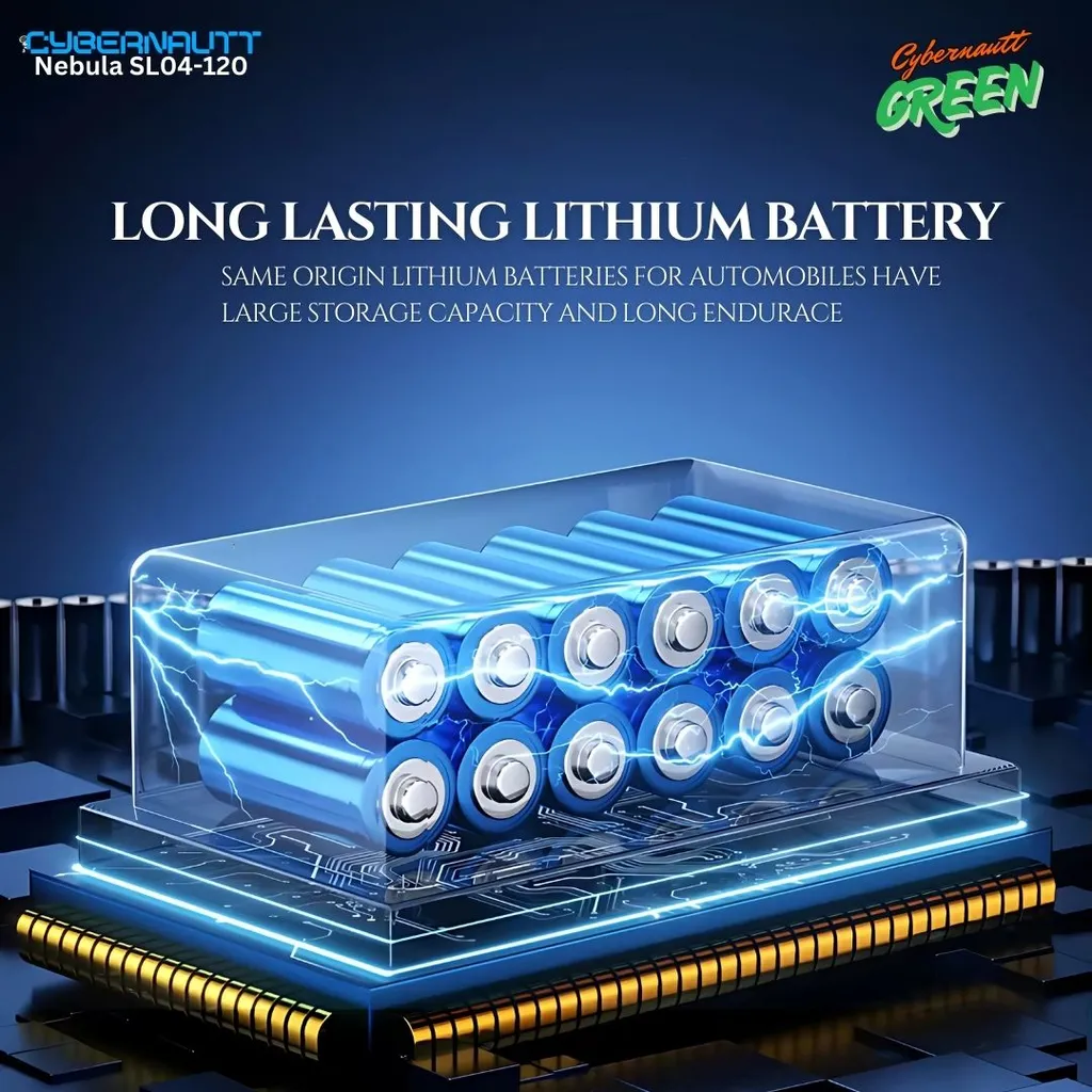 Cybernautt Nebula SL04-120 Solar Street Light 120W for Outdoor, Garden, Patio - 10000mAh Battery, IP65 Waterproof, Extreme Weather (-40°C to 50°C) |  6000K Daylight White