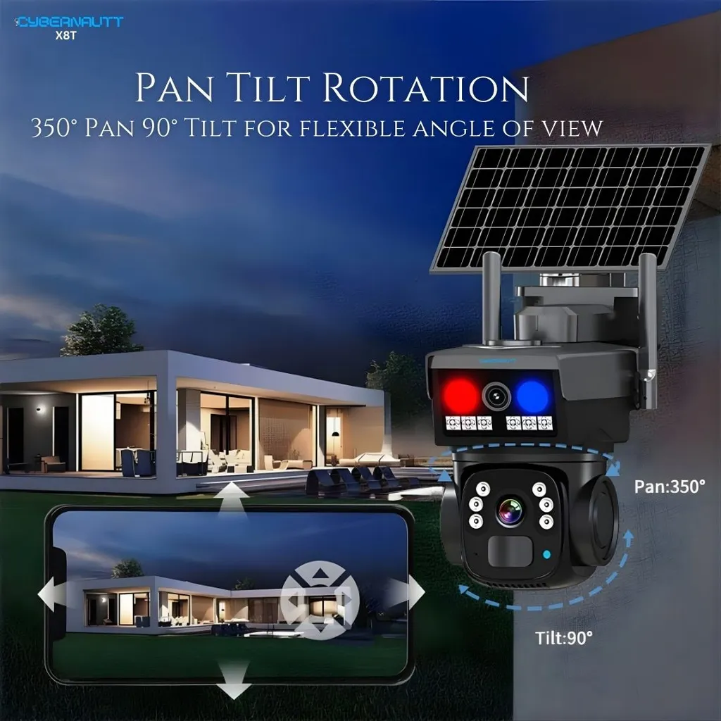 Cybernautt X8T 4MP+4MP Linkage Dual lens 4G Solar SIM Camera  with Motion/Human Detect, Night Vision, Push Alarm, Two Way Audio,  pan tilt, Support Upto 128GB