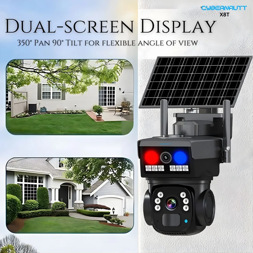 Cybernautt X8T 4MP+4MP Linkage Dual lens 4G Solar SIM Camera  with Motion/Human Detect, Night Vision, Push Alarm, Two Way Audio,  pan tilt, Support Upto 128GB