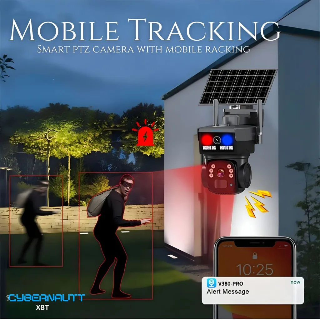 Cybernautt X8T 4MP+4MP Linkage Dual lens 4G Solar SIM Camera  with Motion/Human Detect, Night Vision, Push Alarm, Two Way Audio,  pan tilt, Support Upto 128GB