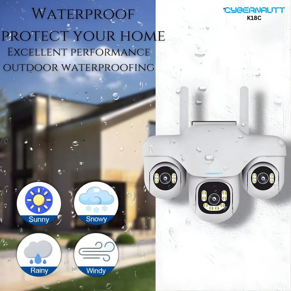 Cybernautt K18C 18MP 3 Lens PTZ 4G Sim Wireless Outdoor CCTV Camera with Three Side View | 360° | Night Vision | Motion Detection| All 3 Lens Mobile Operated