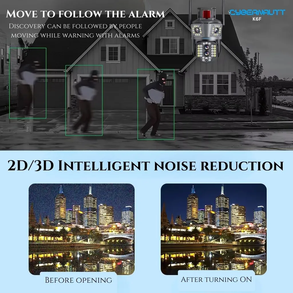 Cybernautt K6F 8MP 4G Dual-Lens PTZ CCTV Camera- 355 deg Pan-Tilt, Colour Night Vision, AI Human Detection, 2-Way Audio, Alarm, up to 128GB