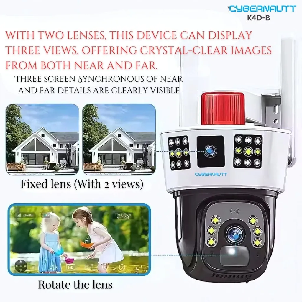 Cybernautt K4D-B 4MP 1920x2161p Battery Powered Outdoor 4G Sim Camera with Dual Lens, Human Tracking, Night Vision & Siren
