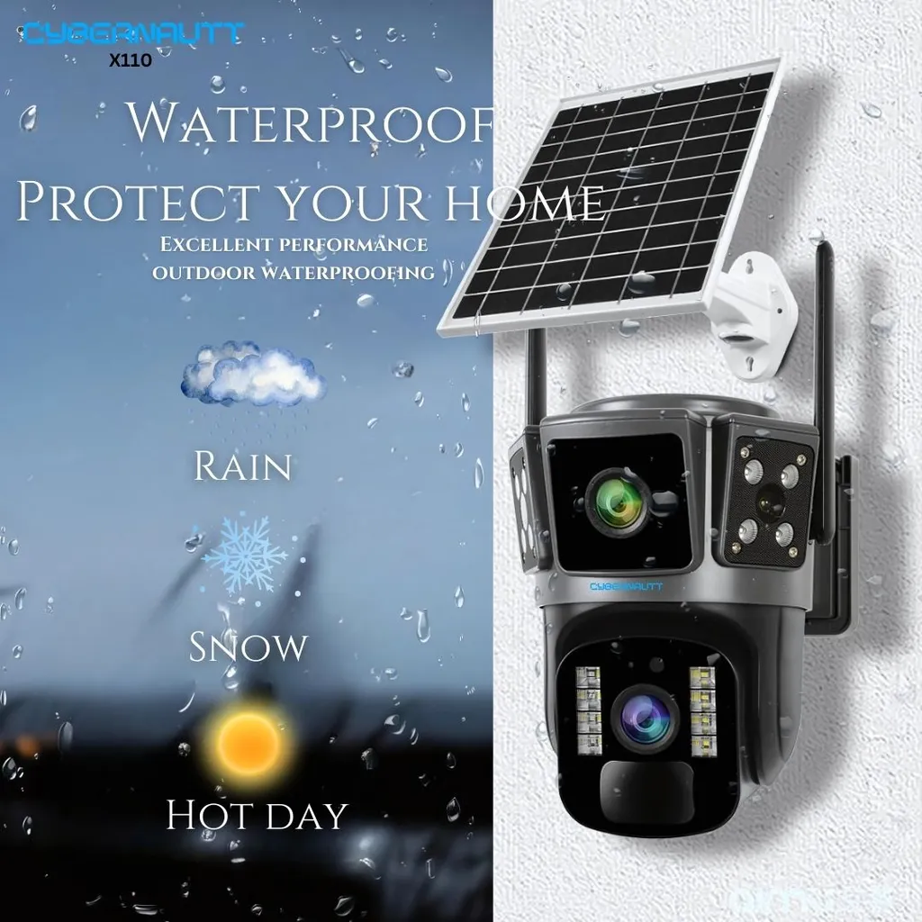 Cybernautt X110 4MP+4MP 5V 2A CMOS Outdoor Security Solar Sim Camera with Dual Lens & Human Motion Tracking