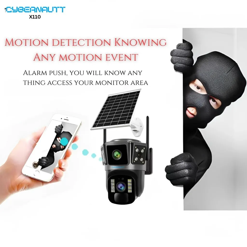 Cybernautt X110 4MP+4MP 5V 2A CMOS Outdoor Security Solar Sim Camera with Dual Lens & Human Motion Tracking