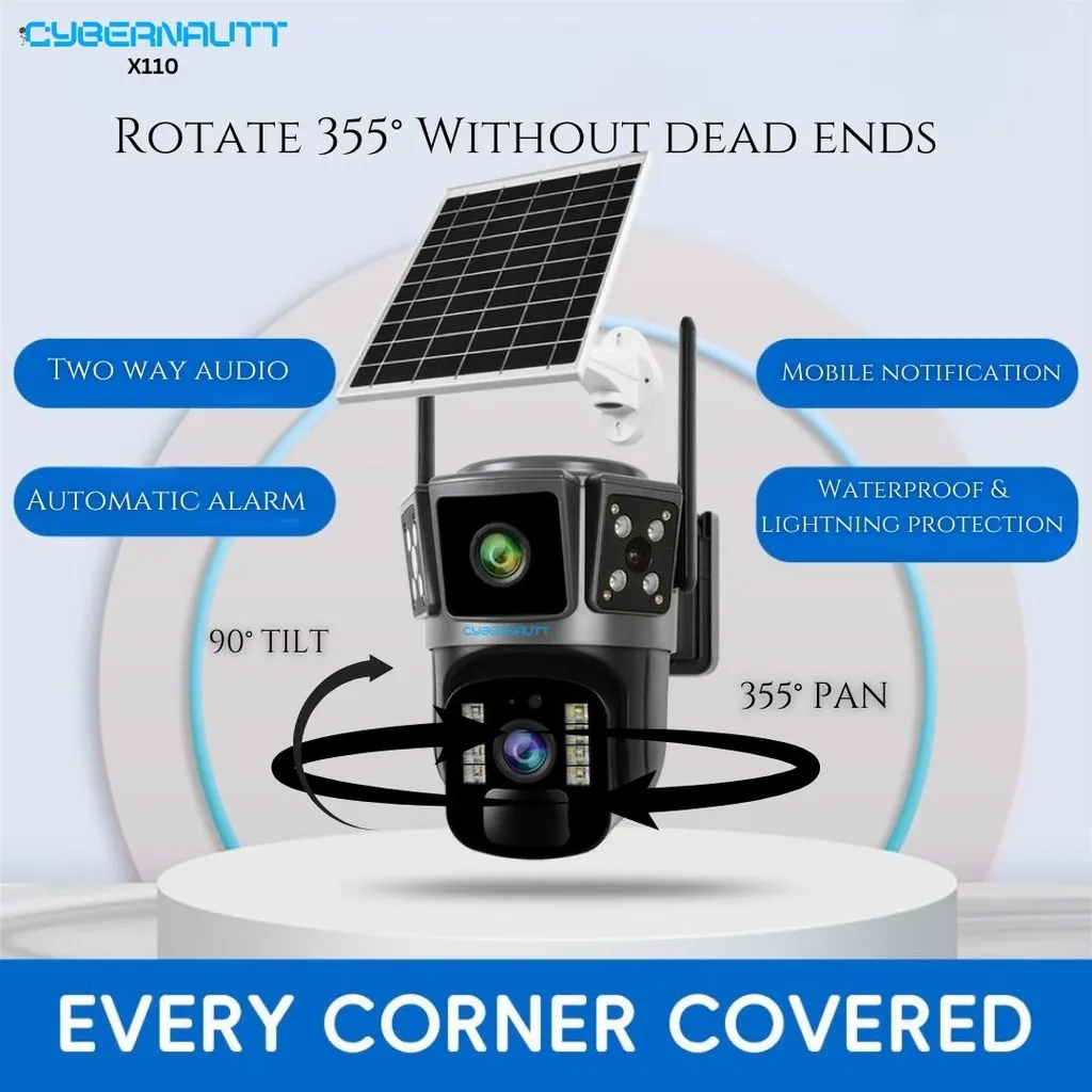 Cybernautt X110 4MP+4MP 5V 2A CMOS Outdoor Security Solar Sim Camera with Dual Lens & Human Motion Tracking
