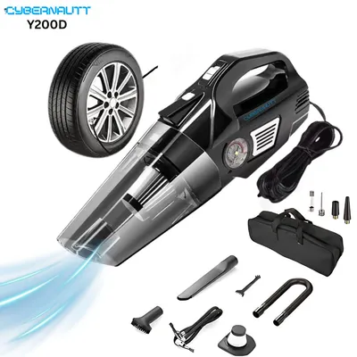 Cybernautt Y200D 130W 12VDC Portable Car Vacuum Cleaner Cum Tyre Inflator with LED Light for Car & Bike