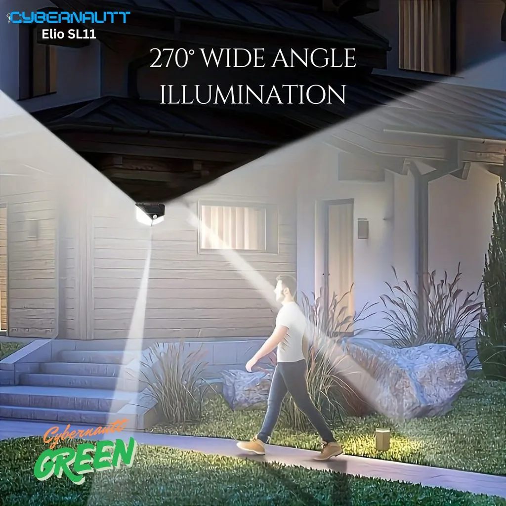 Cybernautt Elio SL11 Solar Lights Outdoor Super Bright 1000LM, LED Strip Modern Garden Lights with Motion Sensor, 6500K Daylight, 1800mAh Battery, 30,000H Lifespan, 120° Sensing Angle