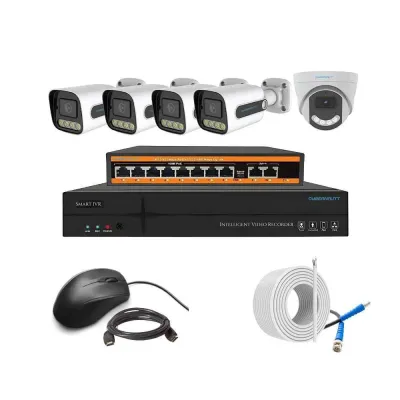 Cybernautt 3MP Full HD Indoor & Outdoor Network IP Combo Kit with 10Ch NVR, 4B 1D Full HD Camera, 8Ch POE, 100m Copper LAN Cable & Connectors