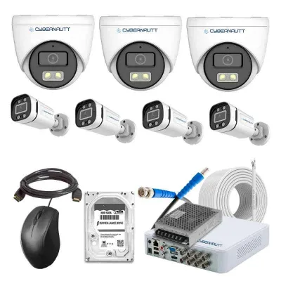 Cybernautt 2.4MP Full Colour HD Indoor & Outdoor CCTV Combo Kit with 8Ch DVR, 3 Dome Camera, 4 Bullet Camera, 8Ch SMPS, 50m Cable, 1TB HDD & Connector