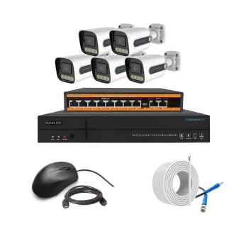 Cybernautt 3MP Full HD Indoor & Outdoor Network IP Combo Kit with 10Ch NVR, 5Bullet Full HD Camera, 8Ch POE, 100m Copper LAN Cable & Connectors