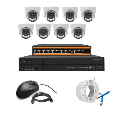 Cybernautt 3MP Full HD Indoor & Outdoor Network IP Combo Kit with 10Ch NVR, 8Dome Full HD Camera, 8Ch POE, 100m Copper LAN Cable & Connectors