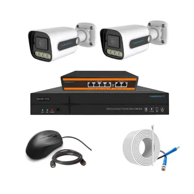 Cybernautt 3MP Full HD Indoor & Outdoor Network IP Combo Kit with 10Ch NVR, 2Bullet Full HD Camera, 4Ch POE, 100m Copper LAN Cable & Connectors