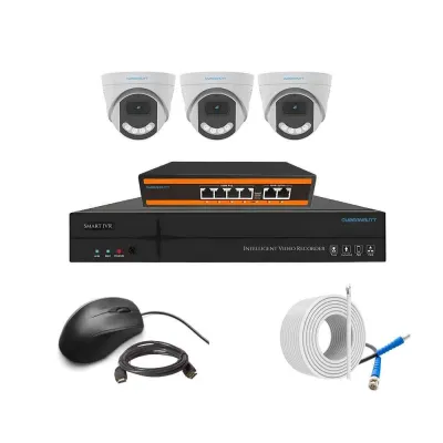Cybernautt 3MP Full HD Indoor & Outdoor Network IP Combo Kit with 10Ch NVR, 3Dome Full HD Camera, 4Ch POE, 100m Copper LAN Cable & Connectors