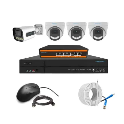 Cybernautt 3MP Full HD Indoor & Outdoor Network IP Combo Kit with 10Ch NVR, 1B 3D Full HD Camera, 4Ch POE, 100m Copper LAN Cable & Connectors
