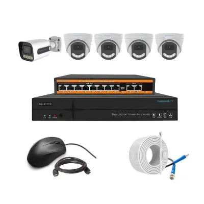 Cybernautt 3MP Full HD Indoor & Outdoor Network IP Combo Kit with 10Ch NVR, 1B 4D Full HD Camera, 8Ch POE, 100m Copper LAN Cable & Connectors