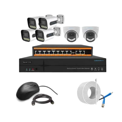 Cybernautt 3MP Full HD Indoor & Outdoor Network IP Combo Kit with 10Ch NVR, 4B 2D Full HD Camera, 8Ch POE, 100m Copper LAN Cable & Connectors