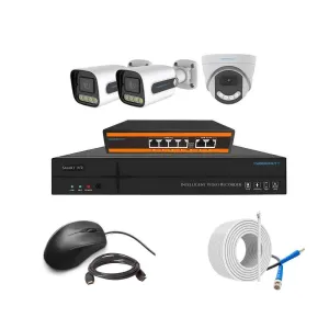 Cybernautt 3MP Full HD Indoor & Outdoor Network IP Combo Kit with 10Ch NVR, 2B 1D Full HD Camera, 4Ch POE, 100m Copper LAN Cable & Connectors
