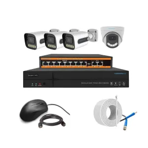 Cybernautt 3MP Full HD Indoor & Outdoor Network IP Combo Kit with 10Ch NVR, 3B 2D Full HD Camera, 8Ch POE, 100m Copper LAN Cable & Connectors